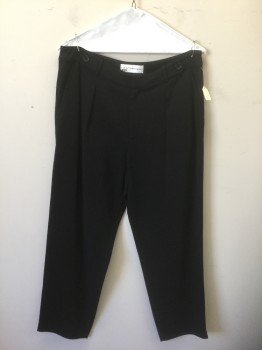 ROBERT RODRIGUEZ, Black, Viscose, Lyocell, Solid, High Waist, Single Pleat, Two Tabs at Either Side of Waistband with Button Detail, Tapered Leg, Zip Fly, 4 Pockets