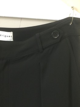 ROBERT RODRIGUEZ, Black, Viscose, Lyocell, Solid, High Waist, Single Pleat, Two Tabs at Either Side of Waistband with Button Detail, Tapered Leg, Zip Fly, 4 Pockets