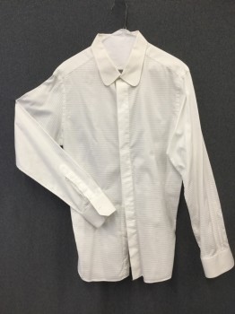 Mens, Historical Fiction Shirt, MEL GAMBERT, White, Cotton, Novelty Pattern, 17/35, Satin Cotton Pique, Rounded Collar, Long Sleeves, Button Front,