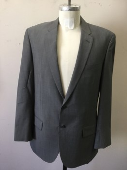 N/L, Gray, Wool, Solid, Single Breasted, Notched Lapel, 3 Pockets, 2 Buttons