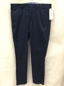 Mens, Casual Pants, POLO, Navy Blue, Cotton, Solid, 34, 35, Navy, Flat Front, Zip Front, 4 Pockets