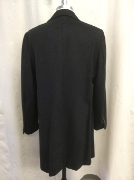 Mens, Coat, Overcoat, BLACK BROWN, Charcoal Gray, Lt Gray, Wool, Polyester, Heathered, M, 38, Notched Lapel, Single Breasted, 3 Button Up Closure, 2 Side Entry Pockets, Center Back Vent, at the Knee Length