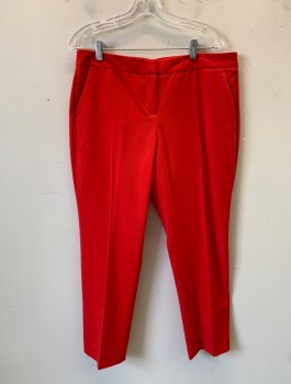 Womens, Suit, Pants, VINCE CAMUTO, Red, Solid, Sz.12, Slacks, Mid Rise, Slim Cropped Leg, Zip Fly, 4 Pockets