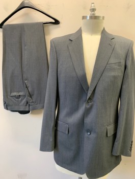 ABBA, Charcoal Gray, Wool, Polyester, Solid, Single Breasted, Notched Lapel, Hand Picked Stitching on Lapel, 2 Buttons, 2 Pockets, Double Back Vent