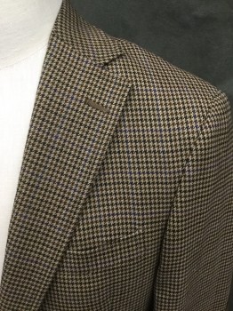 HART, SHAFFER & MARX, Brown, Lt Brown, Black, Dk Blue, Wool, Houndstooth, Single Breasted, Collar Attached, Notched Lapel, 3 Pockets,  Brown Suede Elbow Patches