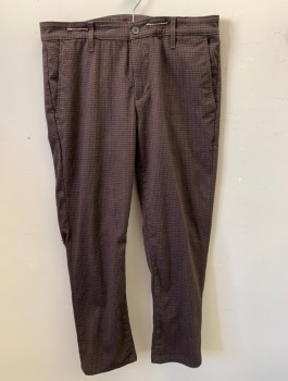 Mens, Casual Pants, AG, Brown, Dk Brown, Cotton, Polyester, Houndstooth, Ins:28, W:33, Flat Front, Zip Fly, 4 Pockets, Belt Loops