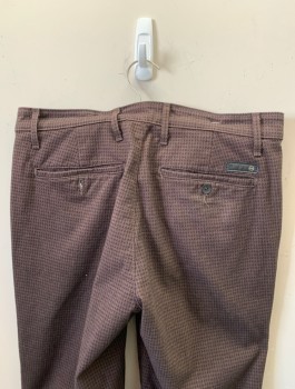 Mens, Casual Pants, AG, Brown, Dk Brown, Cotton, Polyester, Houndstooth, Ins:28, W:33, Flat Front, Zip Fly, 4 Pockets, Belt Loops