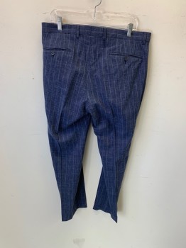 Mens, Suit, Pants, RYAN SECREST, Blue, White, Wool, Polyester, Heathered, Stripes - Shadow, 32, 34, Flat Front,