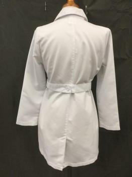 GREY'S ANATOMY, White, Poly/Cotton, Solid, Peter Pan Collar, Long Sleeves, 3 Pockets, 4 Buttons, Waistband,  Button Back Belt