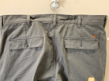 Mens, Casual Pants, DOCKERS, Gray, Cotton, Solid, Ins:32, W:40, F.F, Zip Fly, 7 Pockets Including Zip Pockets at Hips, Straight Leg, Belt Loops, Pacific Collection