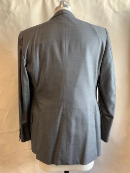 Mens, Suit, Jacket, TOM FORD, Heather Gray, Wool, Solid, 40 R, Notched Lapel, Collar Attached, 2 Buttons,  4 Pockets, Double Vent