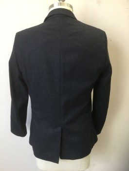 WHISTLES, Midnight Blue, Black, Wool, Polyester, Birds Eye Weave, Single Breasted, Notched Lapel, 2 Buttons, 3 Pockets Including 2 Large Patch Pockets at Hips