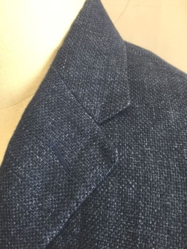 POLO RALPH LAUREN, Navy Blue, Linen, Solid, Single Breasted, Notched Lapel, 3 Buttons, 3 Pockets Including 2 Large Patch Pockets at Hips, Lined at Shoulders/Sleeves Only