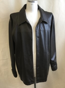 Mens, Leather Jacket, AGENDA, Dk Brown, Leather, Solid, 2XL, Collar Attached, Button Front, Long Sleeves, 2 Slant Pockets, Dark Brown Lining