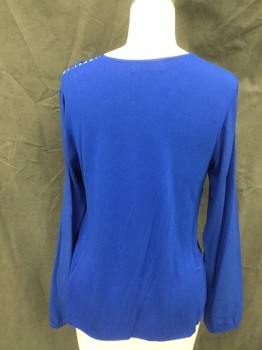 BAILEY/44, Royal Blue, Silk, Solid, Square Collar, Multiple Spaghetti Strap Shoulder, V Front Panel Sheer with Spaghetti Strap Overlay, Long Sleeves, V Panel Spaghetti Strap Shoulders, Button Cuff, Jersey Knit Back