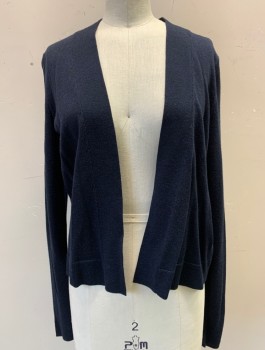 Womens, Sweater, BANANA REPUBLIC, Navy Blue, Wool, Solid, S, Knit, Long Sleeves, Open at Center Front with No Closures, 3 Small Buttons at Center Back Hem