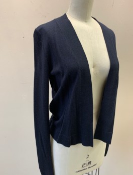 Womens, Sweater, BANANA REPUBLIC, Navy Blue, Wool, Solid, S, Knit, Long Sleeves, Open at Center Front with No Closures, 3 Small Buttons at Center Back Hem