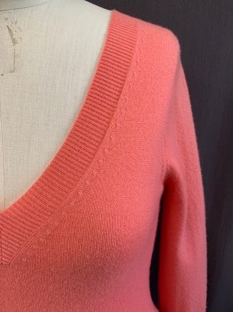 Womens, Pullover, J. CREW, Salmon Pink, Cashmere, Solid, S, V-neck, Long Sleeves