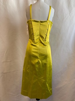 Womens, Cocktail Dress, MTO, Chartreuse Green, Synthetic, Elastane, Solid, B: 34, 4, H: 34, Sweetheart Neckline, Sleeveless, Gold Hardware Detail on Shoulder Straps, Corset-like Top,