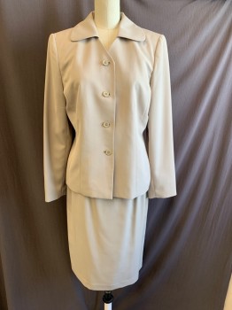 Womens, 1990s Vintage, Suit, Jacket, VANETTI, Khaki Brown, Polyester, Solid, 4P, 1980s, Collar Attached, Single Breasted, Button Front, 4 Buttons