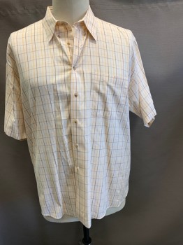 Mens, Casual Shirt, BISCAYNE BAY, Beige, Brown, Gold, Blue, Cotton, Grid , Stripes, 1X, S/S One Pocket, Collar