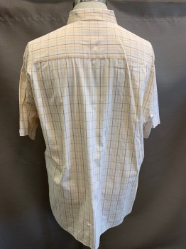 Mens, Casual Shirt, BISCAYNE BAY, Beige, Brown, Gold, Blue, Cotton, Grid , Stripes, 1X, S/S One Pocket, Collar
