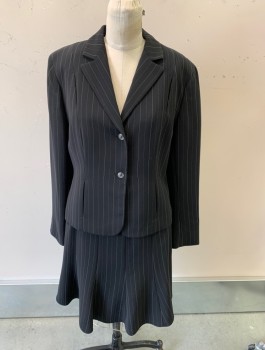 Womens, Suit, Jacket, JONES NY, Black, Acetate, Polyester, Solid, B:38, 8, W:30, Collar Attached Notched Lapel, 2 Button Front, Broken Stripes & Pinstripes