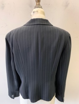 Womens, Suit, Jacket, JONES NY, Black, Acetate, Polyester, Solid, B:38, 8, W:30, Collar Attached Notched Lapel, 2 Button Front, Broken Stripes & Pinstripes