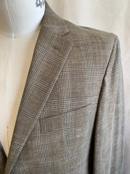Mens, Sportcoat/Blazer, MICHAEL KORS, Brown, Ecru, Lt Olive Grn, Off White, Wool, Polyester, Plaid, 42R, Single Breasted, 2 Buttons, 3 Pockets, Notched Lapel, Double Vent