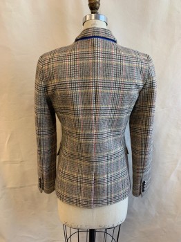 Womens, Blazer, J. CREW, Lt Beige, Red, Sage Green, Yellow, Brown, Wool, Plaid, Houndstooth, 4, Single Breasted, 2 Buttons, Notched Lapel, 3 Pockets, 4 Button Cuffs, 1 Back Vent