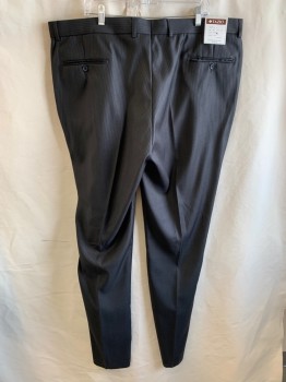TAZIO, Charcoal Gray, Wool, Stripes, Button Tab, Zip Front, Belt Loops, 2 Side Slant Pockets, 2 Back Pockets,