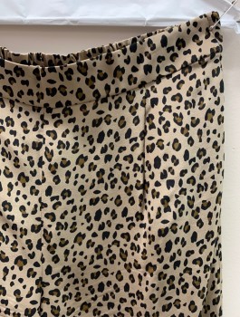 J. CREW, Beige, Multi-color, Synthetic, Animal Print, Elastic Waistband, Pleated Front, Brown/Black Cheetah Print