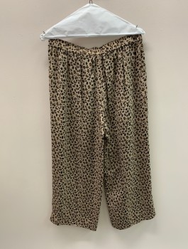 J. CREW, Beige, Multi-color, Synthetic, Animal Print, Elastic Waistband, Pleated Front, Brown/Black Cheetah Print