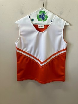 TEAM WORK, Orange, White, Polyester, Color Blocking, Pullover, Scoop Neck, "V" Shaped Trim, Sleeveless