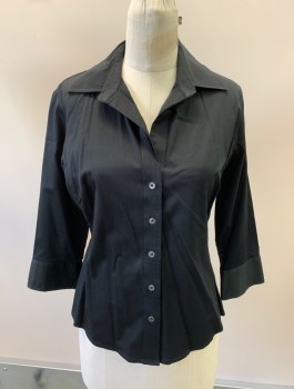 BANANA REPUBLIC, Black, Cotton, Spandex, Solid, 3/4 Sleeves, Button Front, Back Yolk