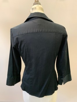 BANANA REPUBLIC, Black, Cotton, Spandex, Solid, 3/4 Sleeves, Button Front, Back Yolk
