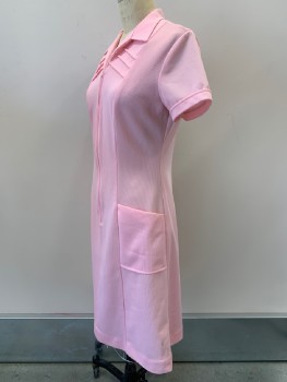 Womens, Waitress/Maid, CREST CAREERS, Lt Pink, Polyester, Solid, W32, B36, H41, S/S, Zip Front, Collar Attached, Top Pockets,