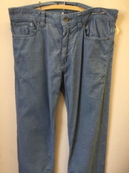 Mens, Casual Pants, BDG, Dusty Blue, Cotton, Solid, 34, 34, Corduroy, Flat Front, Zip Front, Belt Loops, 5 + Pockets, Double,