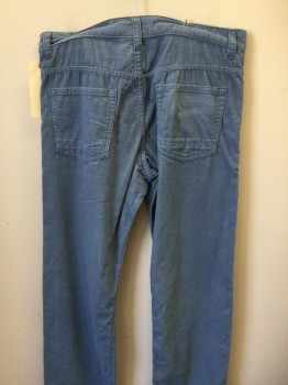 Mens, Casual Pants, BDG, Dusty Blue, Cotton, Solid, 34, 34, Corduroy, Flat Front, Zip Front, Belt Loops, 5 + Pockets, Double,
