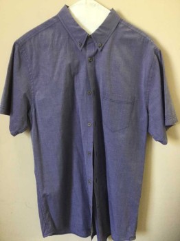 Hudson North, Navy Blue, Cotton, Short Sleeve,  Button Front, 1 Pocket, Collar Attached, Button Down Collar
