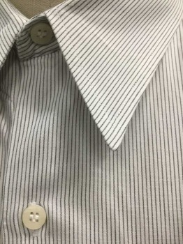 N/L, White, Dk Gray, Cotton, Stripes - Pin, White with Dark Gray Pinstripes, Long Sleeve, 3 Button Front, Collar Attached, Made To Order Reproduction ***Barcode on Back of Button Placket