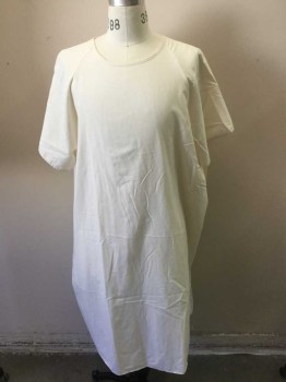 Unisex, Patient Gown, Cream, Cotton, Solid, Short Raglan Sleeve, Open Back with Ties