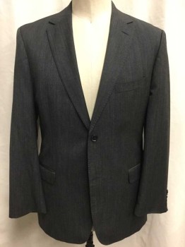 Mens, Suit, Jacket, BOSS, Charcoal Gray, Gray, Wool, Stripes - Static , 42R, Single Breasted, 2 Buttons,  3 Pockets, Vertical Static Stripe Wool