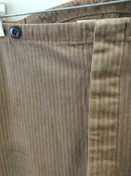 N/L, Lt Brown, Cotton, Stripes - Vertical , Self Stripe Twill, Button Fly, Black Suspender Buttons on Outside Waist, No Pockets, Made To Order Reproduction  **Discolored at Center Back Where Taken in and Let Out, Has Some Stains Throughout, Old West