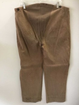 N/L, Lt Brown, Cotton, Stripes - Vertical , Self Stripe Twill, Button Fly, Black Suspender Buttons on Outside Waist, No Pockets, Made To Order Reproduction  **Discolored at Center Back Where Taken in and Let Out, Has Some Stains Throughout, Old West