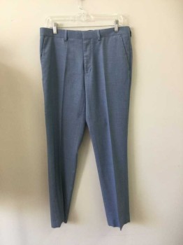 Mens, Suit, Pants, TOPMAN, Lt Blue, Polyester, Viscose, Heathered, 30, 32, Flat Front. Zip Fly, 4 Pockets