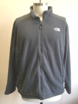 Mens, Casual Jacket, THE NORTH FACE, Gray, Polyester, Solid, XXL, Fleece, Long Sleeves, Zip Front, Stand Collar, White North Face Logo Embroidered on Chest **Part of 2 Piece Coat + Inner Jacket Set
