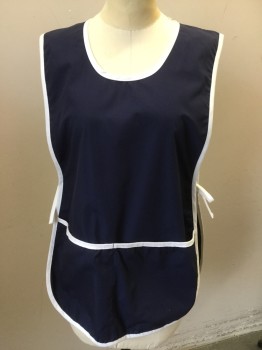 AGAPSA, Navy Blue, White, Polyester, Cotton, Solid, Navy with White Trim, Pockets, Side Ties