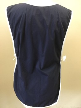 AGAPSA, Navy Blue, White, Polyester, Cotton, Solid, Navy with White Trim, Pockets, Side Ties