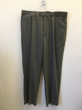 MARKS & SPENCER, Gray, Wool, Silk, Heathered, Single Pleat Front, Zip Fly, 4 Pockets,